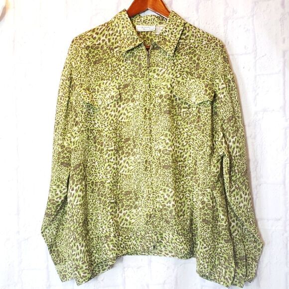 KENETH TOO! Sheer Zip Front Animal Print Jacket - Picture 1 of 9